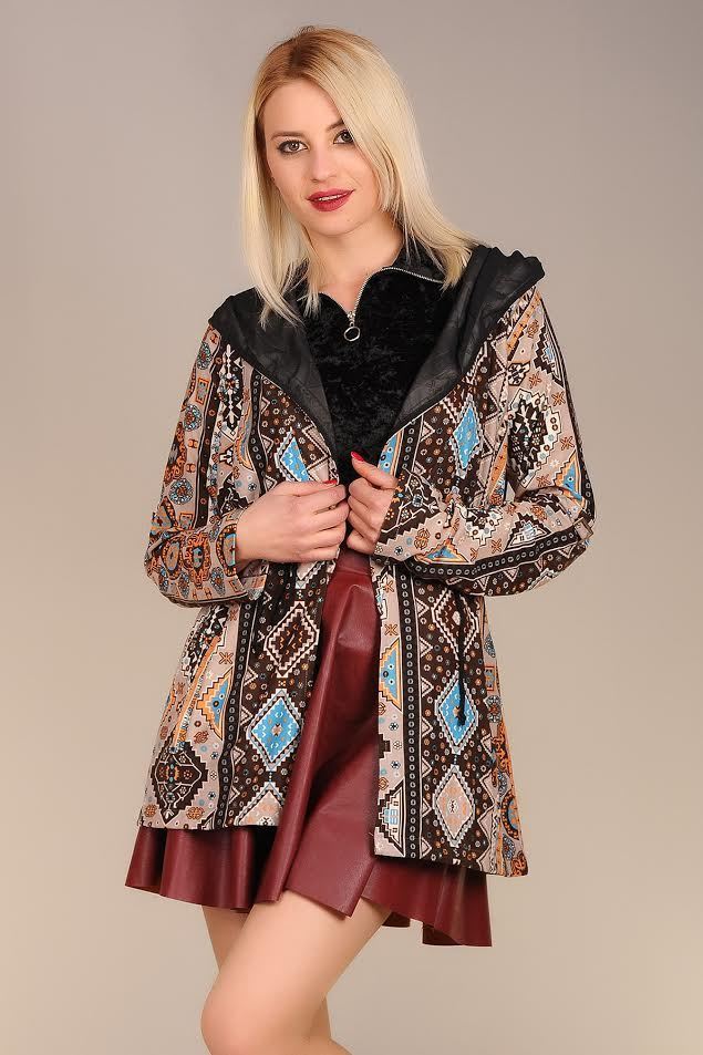 فافين جاكيت بطباعة هندية - بني